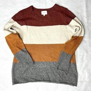 Pinque Women's XL Gina Crew Neck Striped Pullover Sweater Rust Stone Combo NWOT